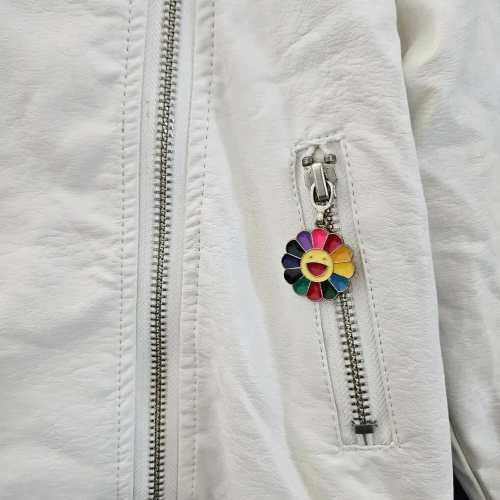 Lola + The Boys Rainbow Patch White Vegan Leather Jacket size 4